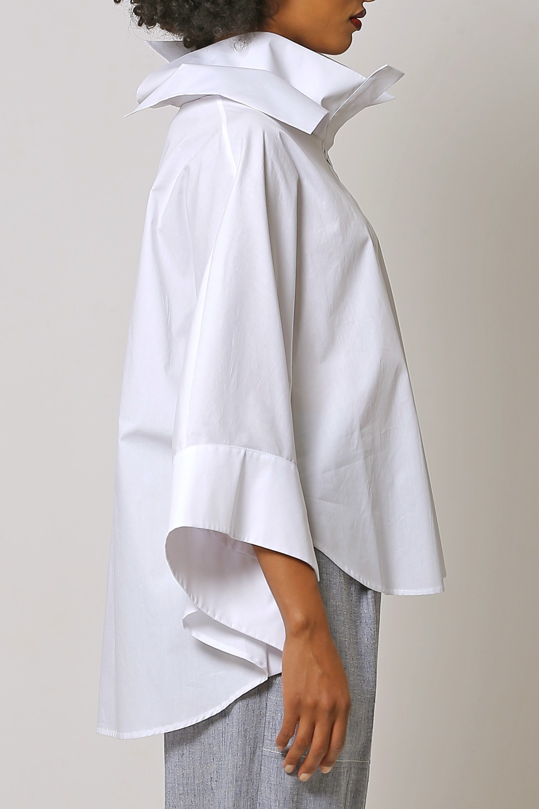 Double Collar Poncho Shirt - White