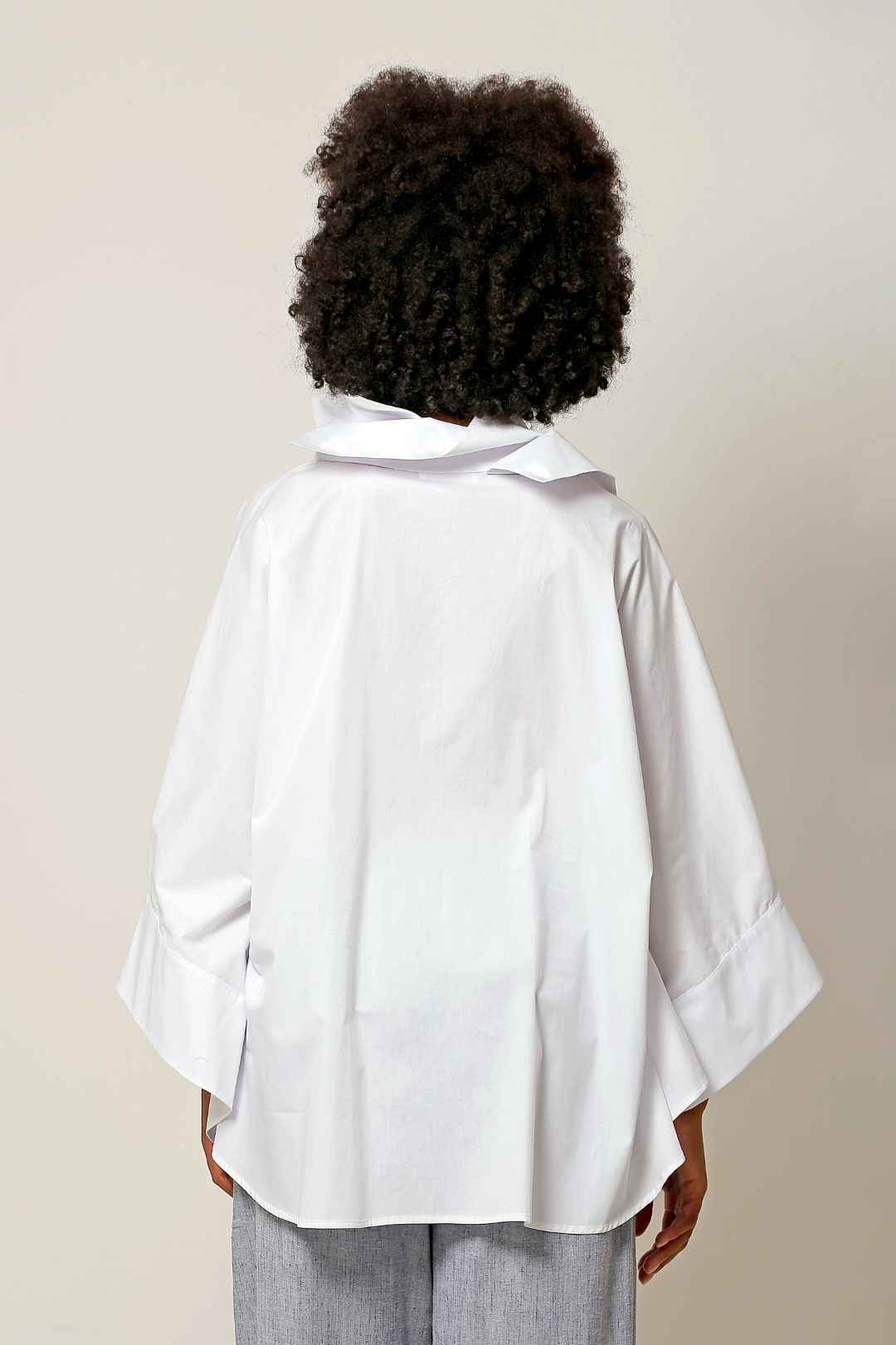 Double Collar Poncho Shirt - White Double Collar Poncho Shirt - White