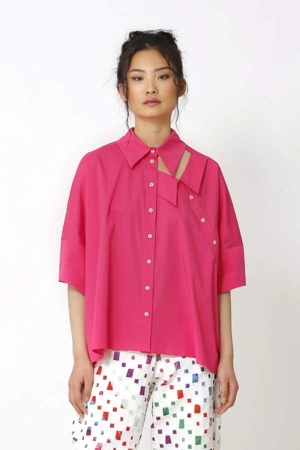 FUSCHIA BLOCK SHIRT BRALETTE DUO