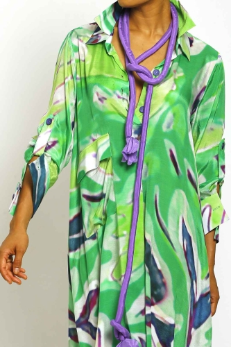 Floş Polo Yaka Elbise - Yeşil - 5