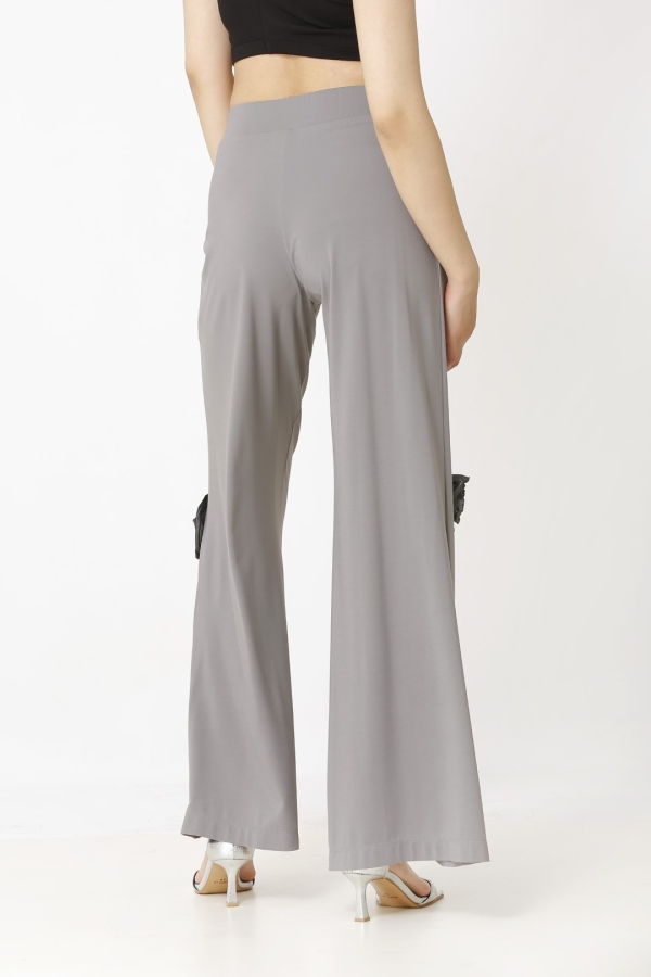 Gül Motifli Pantolon - Gri - 5
