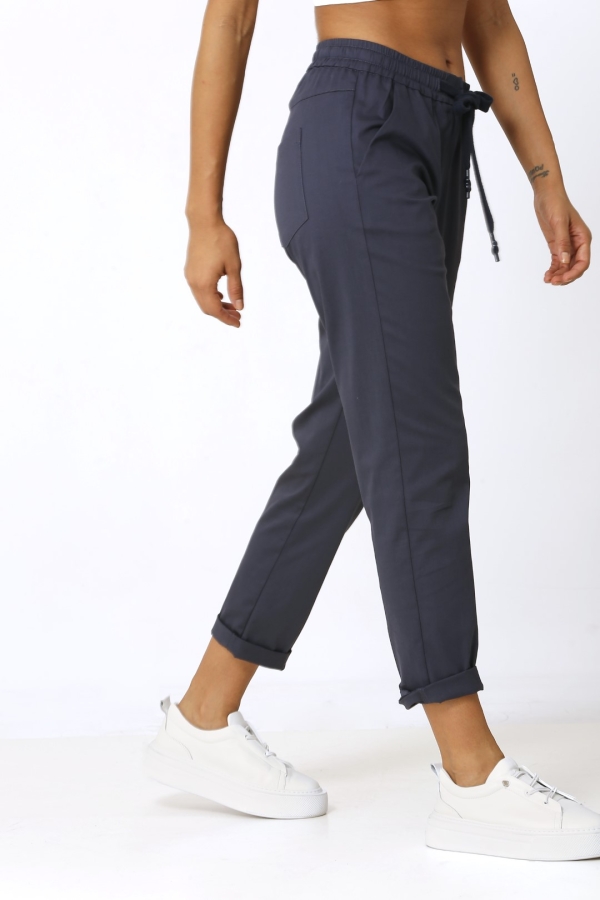 Bağcıklı Koton Pantolon - Lacivert - 3