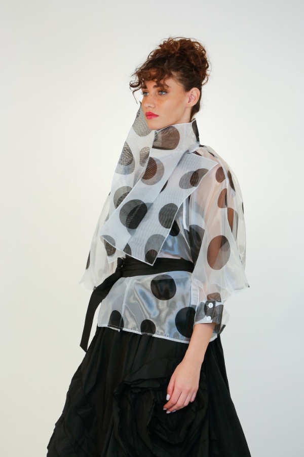 Organze Puantiyeli Ceket - Beyaz - 2
