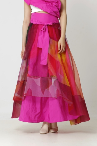 Patterned Tulle Taffeta Skirt - Fuchsia Patterned Tulle Taffeta Skirt - Fuchsia