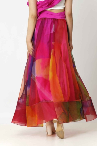 Patterned Tulle Taffeta Skirt - Fuchsia Patterned Tulle Taffeta Skirt - Fuchsia