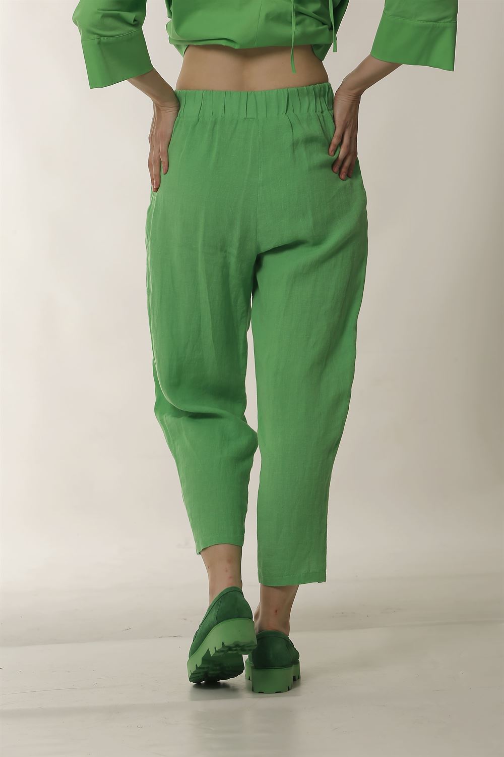 Keten Bol Pantolon-A.Yeşil