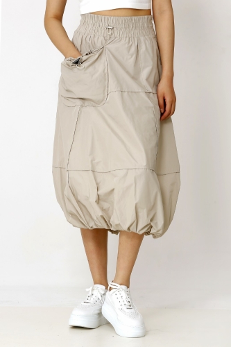 Taffeta Balloon Skirt - Khaki