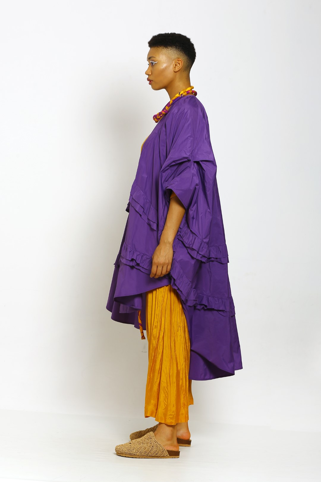 Taffeta Ruffled Kaftan Purple