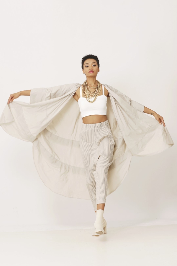 Tafta Fırfırlı Kaftan - Bej - 1