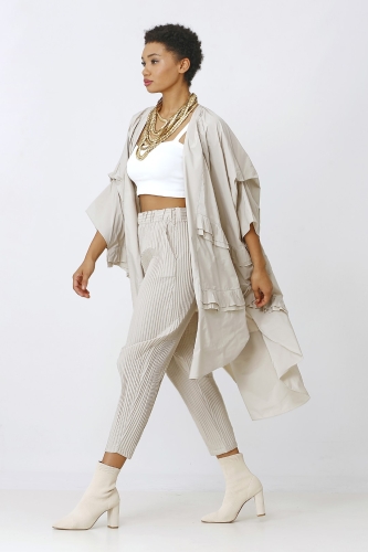Tafta Fırfırlı Kaftan - Bej - 3