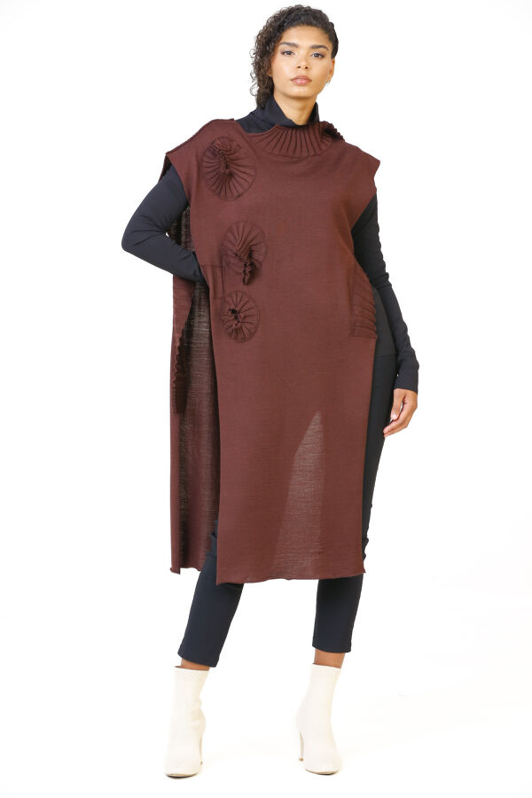 Kolsuz Uzun Triko Tunik - Mürdüm - 2